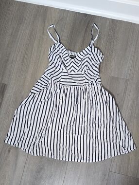 Express Navy and White Striped Smocked Sundress
